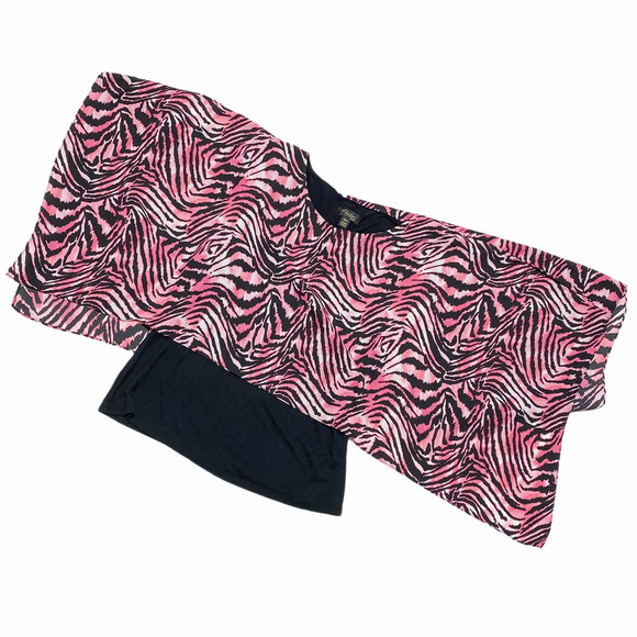 THALIA Sodi Flowy Layer Pink Zebra Poncho Blouse M - Picture 5 of 9